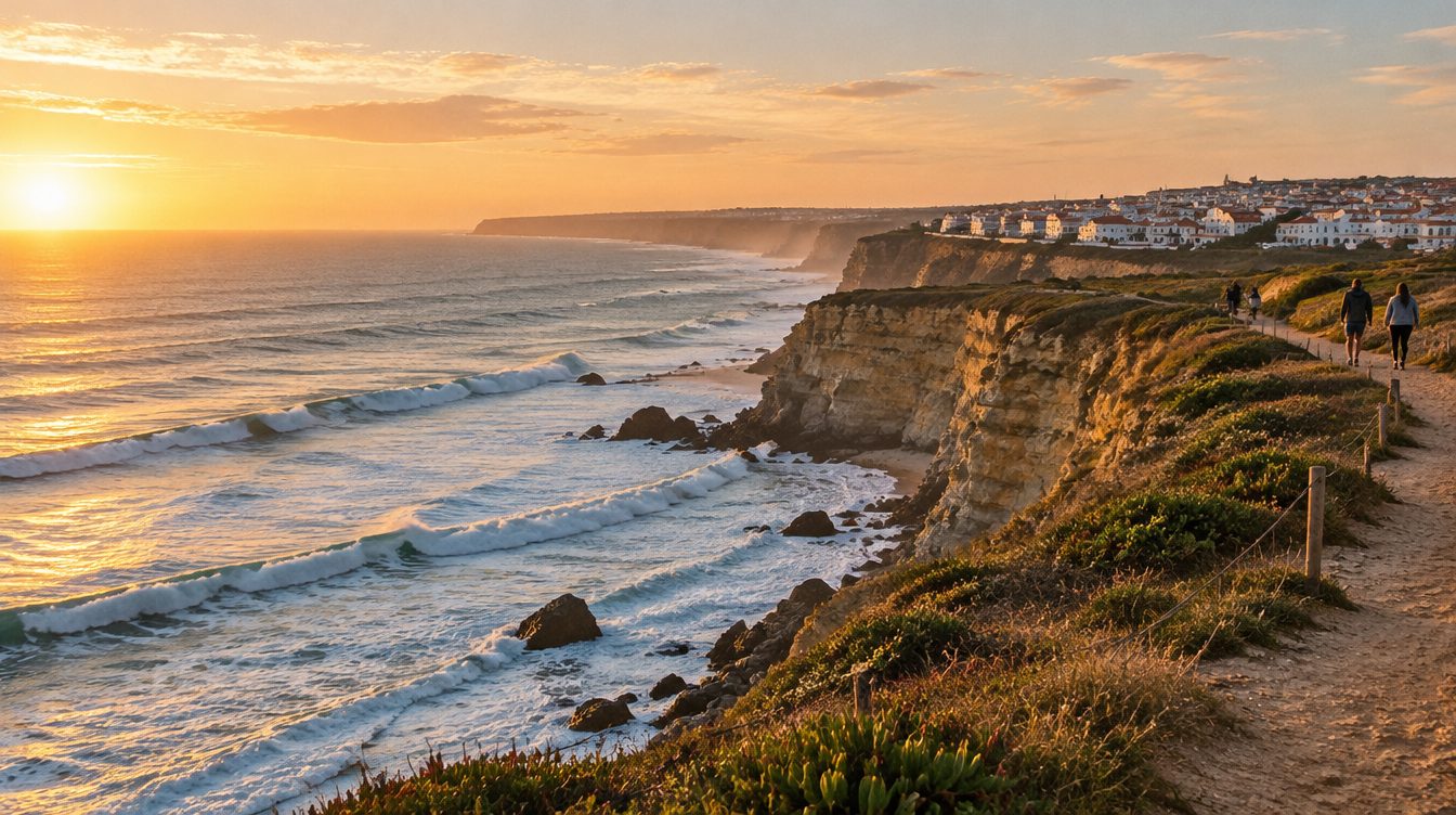 Cliffs and the Atlantic coast near Ericeira at sunset